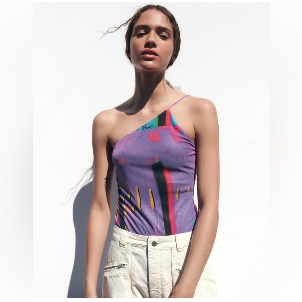 ZARA ©DAVID PHER PRINTED ASYMMETRIC BODYSUIT